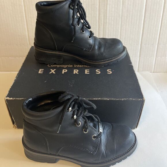 Compagnie Internationale Express Boots Women’s 7M Black Alpine Leather 90’s Rare - Picture 1 of 14